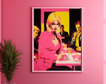 Poker Night Retro Wall Art Print Trendy Funky Decor, Groovy Poster Bar Cart Art Apartment Decor, Girly Wall Art Dorm Decor for College Girls