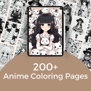 Anime Girls Coloring Pages For Adults, Grayscale Coloring Page, Fantasy Anime, Coloring book, Printable JPG images. Digital Download