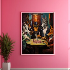 Poker Night Retro Wall Art Print Trendy Funky Decor, Groovy Poster Bar Cart Art Apartment Decor, Girly Wall Art Dorm Decor voor College girl