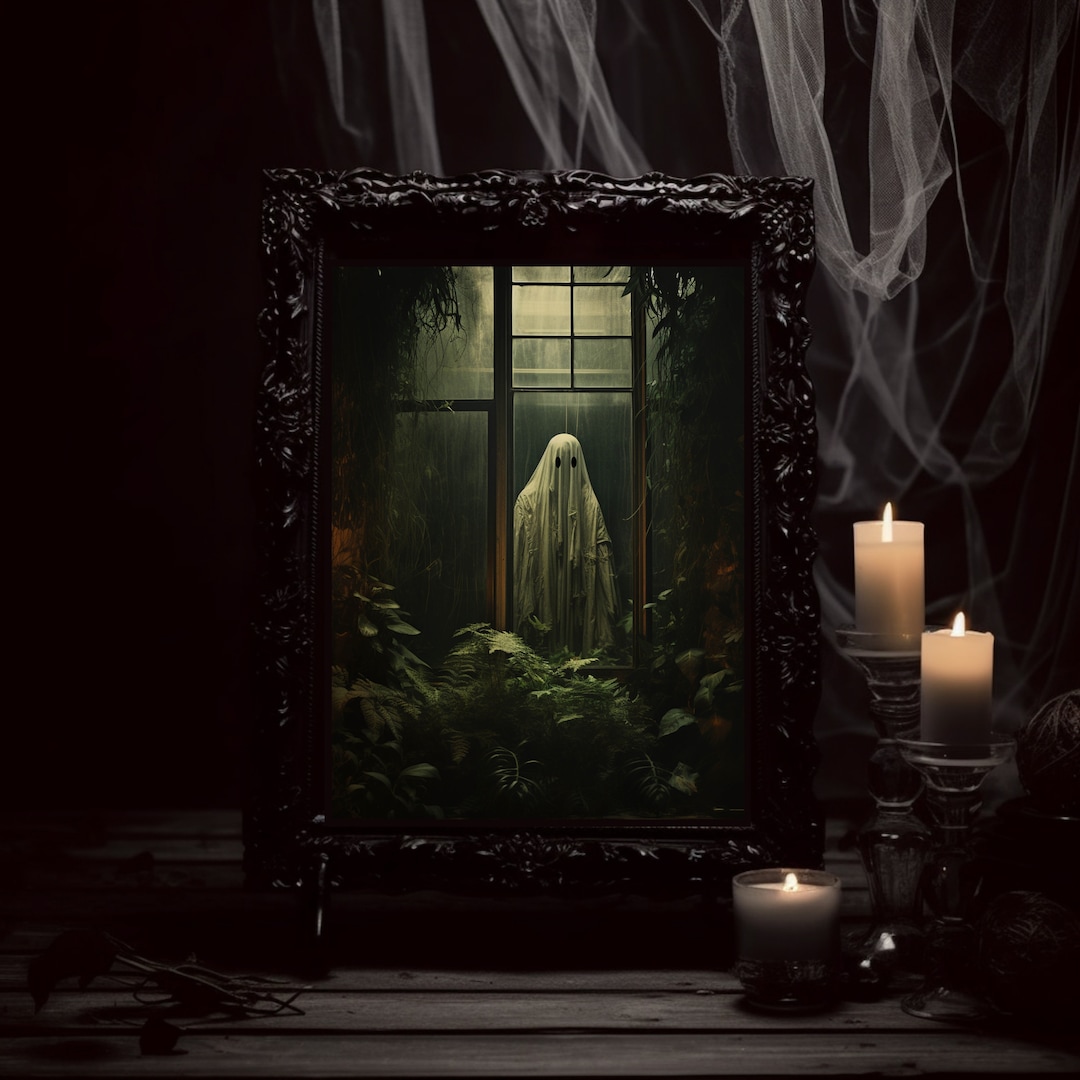 PRINTABLE Halloween Wall Art, Ghosts in a Window, Vintage Muted Neutral ...