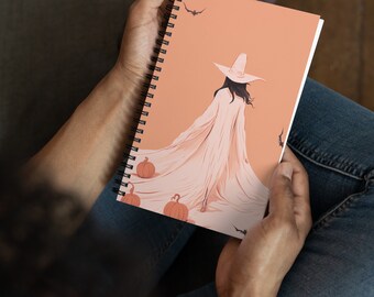 Girl in Pumpkin Patch, Vintage Halloween, Notebook, Halloween Lover, Gothic, Aesthetic, Spiral Notebook, Gift Idea, Journal