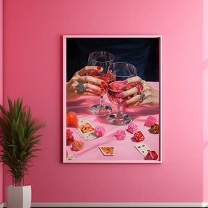 Poker Night Retro Wall Art Print Trendy Funky Decor, Groovy Poster Bar Cart Art Apartment Decor, Girly Wall Art Dorm Decor dla Studentek