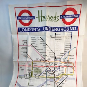 Vintage Ulster Irish Linen Harrods London Underground Map Tea Towel