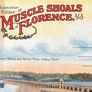 Cartella di cartoline vintage a fisarmonica di Muscle Shoals e Florence Alabama con attrazioni per i visitatori