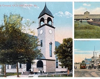 Lot de 3 cartes postales colorées Old Orchard Beach, Maine, vintage