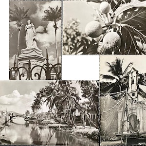 Martinica Vintage Souvenir Preto e Branco Fotografia Postais de Várias Atrações Turísticas Conjunto de 4