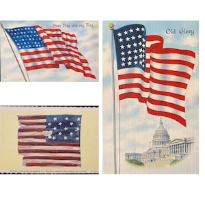 American Flag Vintage Souvenir Illustrated Colored Linen Postcards