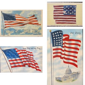Amerikanische Flagge Vintage Souvenir Illustrierte farbige Leinen Postkarten