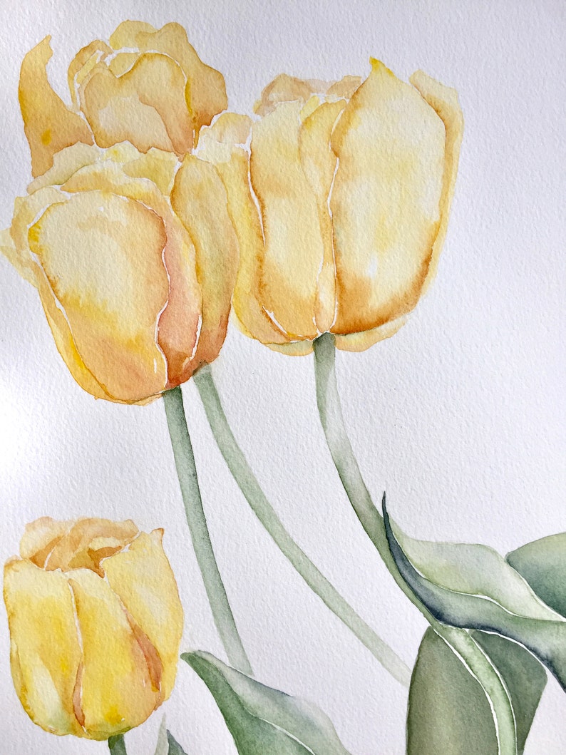 The Others Yellow Tulips - Original Watercolor Painting, Floral Spring ...