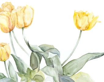 The Others Yellow Tulips - Original Watercolor Painting, Floral Spring Garden Home Decor, Perfect for Mother's Day Gift