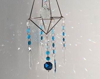 Suncatcher for Windows/Blue Crystal/Hanging Prism/Geometric Suncatcher/Garden Decoration/Brass Metal Himmeli/Crystal Suncatcher/FreeShipping