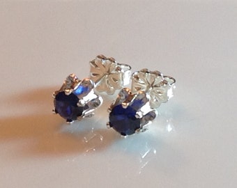 Sapphire Earrings, Blue Sapphire Stud Earrings,September Birthstone,Small Stud Earrings,Sterling Silver,Gift for Her,Valentines Day Gift,4mm