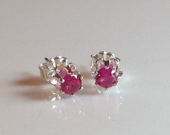 Ruby Earrings, Dark Pink Stud Earrings,July Birthstone,Small Stud Earrings,Sterling Silver,Gift for Her,Valentines Day Gift,4mm