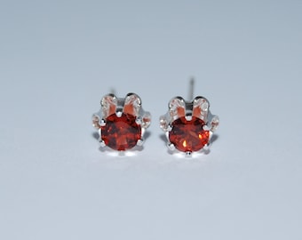 Garnet Stud Earrings, Sterling Silver, Buttercup Setting, January Birthstone