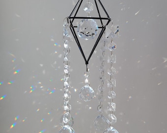 Black Geometric Himmeli Suncatcher, Rainbow Prism Crystal