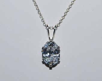 Diamond CZ Necklace, April Birthstone, Sterling Silver Chain, 8x6mm Oval Stone,Cubic Zirconia Pendant,Bridal Jewelry
