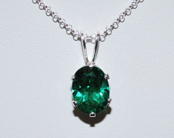 Emerald Necklace-Emerald Necklace Silver-Green Emerald Necklace-May Birthstone-Gift for Her-Oval Stone-Sterling Silver Chain-Girlfriend Gift