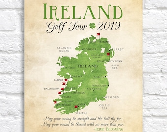 Ireland Golf Map, Golf Gift - Gift for Dad  Personalized Travel Map, Golf Trip, Golf Tour of Ireland, Gift for Golfer, Celtic, Irish