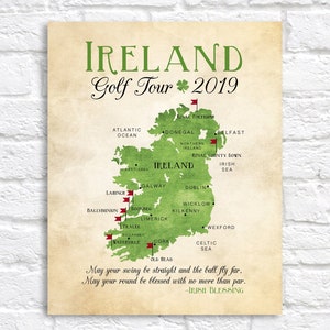 Ireland Golf Map, Golf Gift Gift for Dad Personalized Travel Map, Golf Trip, Golf Tour of Ireland, Gift for Golfer, Celtic, Irish image 1