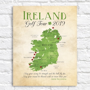 Irland Golf Karte, Golf Geschenk - Geschenk für Papa personalisierte Reisekarte, Golf Reise, Golf Tour von Irland, Geschenk für Golfer, keltisch, irisch
