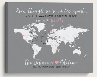 Gift for Foreign Exchange Student, World Map, Host Family, Host Parents, Host Daughter, Son - Long Distance Map, Au Pair, Nanny Friend