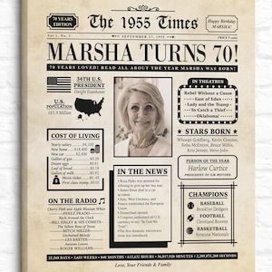 70. Geburtstag Zeitungsdruck, personalisiert das Jahr, in dem sie geboren wurden Geschenk, Geburtstagsschild, geboren in jedem Jahr, Party Dekoration, besonderer Geburtstag
