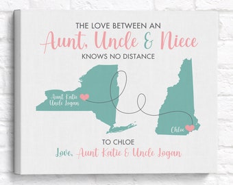 Gift for Niece from Aunt and Uncle, Custom Art Print Maps, Personalized Gift, Niece, Nephew, Family, Auntie, Tia, Tio, Uncle Gift