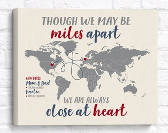 Gifts for Him or Her, Grandpa Long Distance Map, Custom Art Gift, Deployment, Classical Modern, Papa, Grandfather Birthday World Map