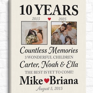 10th Anniversary Gift for Wife, Then and Now Photos 2015-2025 - Personalized 10 Year Wedding Anniversary Art