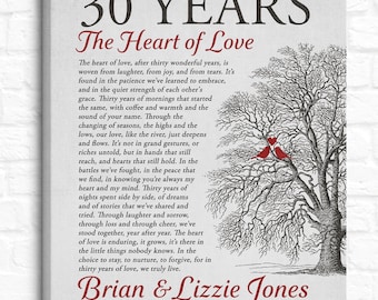 30TH ANNIVERSARY GIFT - Personalized Tree with Love Birds and Poetry about Marriage, 30 Years Married Gift for Wife