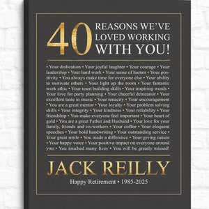 Retirement Gift for Men, Personalized Retirement Canvas, 40 Reasons We've Loved Working With You