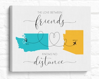 Gift for Friend Moving Away, Personalized Long Distance Map Gift, Friendship Goodbye Present