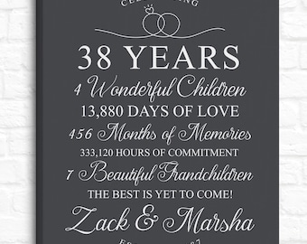 38th Anniversary Art - Personalized Gift for 38 Years of Marriage - 38th Anniversary Gift for Wife, Husband - Vow Renewal Gift