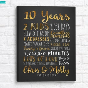 10 Year Wedding Anniversary, 10 Year Anniversary Gift, 10th Wedding  Anniversary, 10th Anniversary Sign, 10 Year Anniversary Gifts for Him 