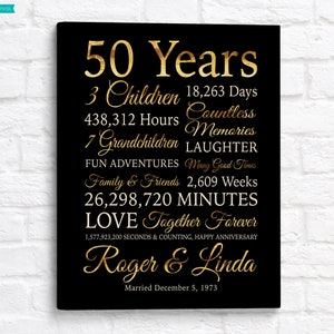 Regalo del 50.° aniversario, aniversario de oro, regalo personalizado del 50.° aniversario para padres, 50.° aniversario de bodas, mamá, papá, abuelos