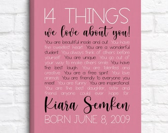 14th Birthday Gift for Girl, Daughters 14th Birthday Poster, 14 Things We Love About You, Gift for 14 Year Old Birthday, Bday Party Sign