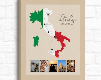 Italy Personalized Map with Photos from Trip, Italy Flag, Travel Home Decor Wall Art, Poster Print Italian Vacation, Engagement, Honeymoon