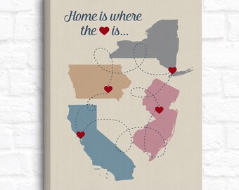 Home is where the HEART is, Personalized Map Sign, Choose up to 4 MAPS, Family Gift, Housewarming, Home Maps, Multi State, Custom