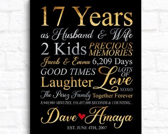 17 Year Anniversary Decor, Personalized 17th Anniversary Sign for Husband, Wife, Married for 17 Years Art Print