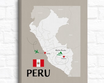 Custom Peru Map, Machu Picchu, Cusco, Lima, Peruvian Trip, Inca Empire World Landmark, Study Abroad, South America, Peru Travel