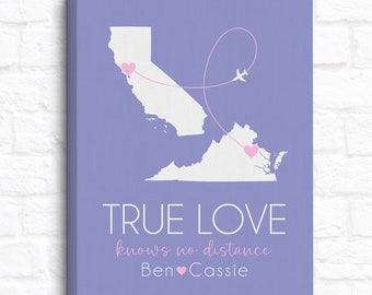 Long Distance Relationship Map Art, Gift for Girlfriend in Another State, Moving Away Gift for Boyfriend, Hearts Connecting on States