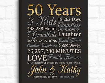 50th Anniversary Gift, Personalized Gold Anniversary, 50 Years Wedding Anniversary, Golden Anniversary, Grandparents, Parents, Mom and Dad
