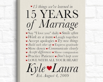 15 Things We've Learned in 15 Years of Marriage, 15th Anniversary Gift for Wife, Husband, Personalized Name Poster