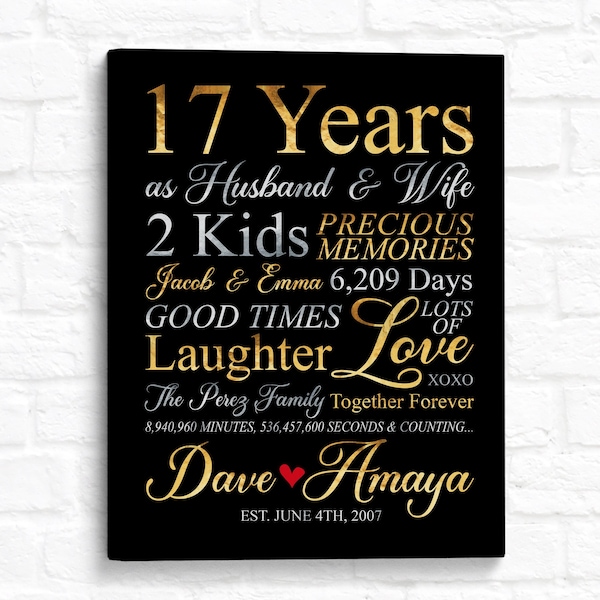 17 Year Anniversary Decor, Personalized 17th Anniversary Sign for Husband, Wife, Married for 17 Years Art Print