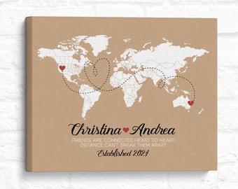 Friend Moving to Another Country, World Map Personalized Gift, Long Distance Friendship Sign