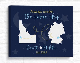 Always Under the Same Sky, Long Distance Relationship Gift Idea, Personalized Maps for Couple Living Apart