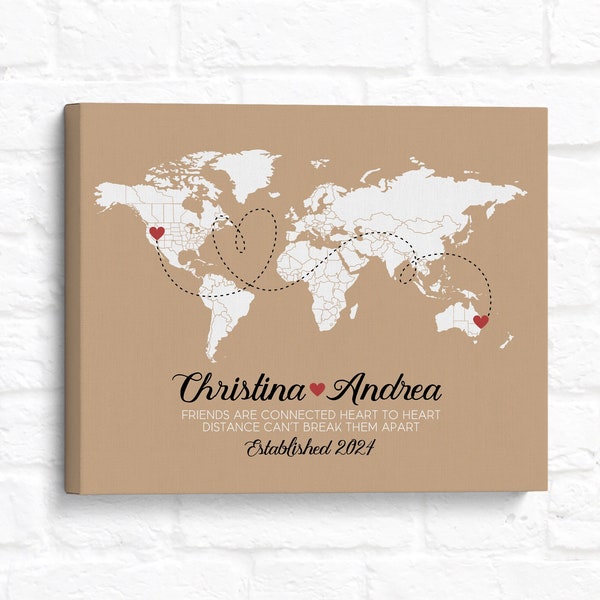 Friend Moving to Another Country, World Map Personalized Gift, Long Distance Friendship Sign