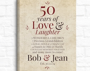 Anniversary Gift for 50th, Parents Golden Anniversary Art Print for Home Decor, 50 Years of Love and Laughter