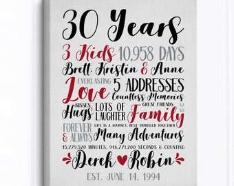 30th Anniversary, Personalized Anniversary Gift for Husband, Wife for ANY year, 30 Years Together, 30th Marriage Anniversary, Pearl Gray