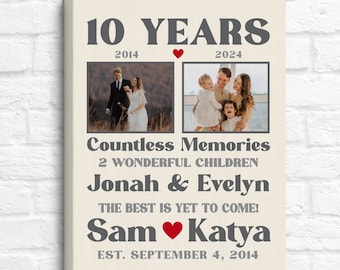 10th Anniversary Gift for Husband or Wife, Then and Now Photos - Personalized 10 Year Wedding Anniversary Gift - Any Year Anniversary Poster